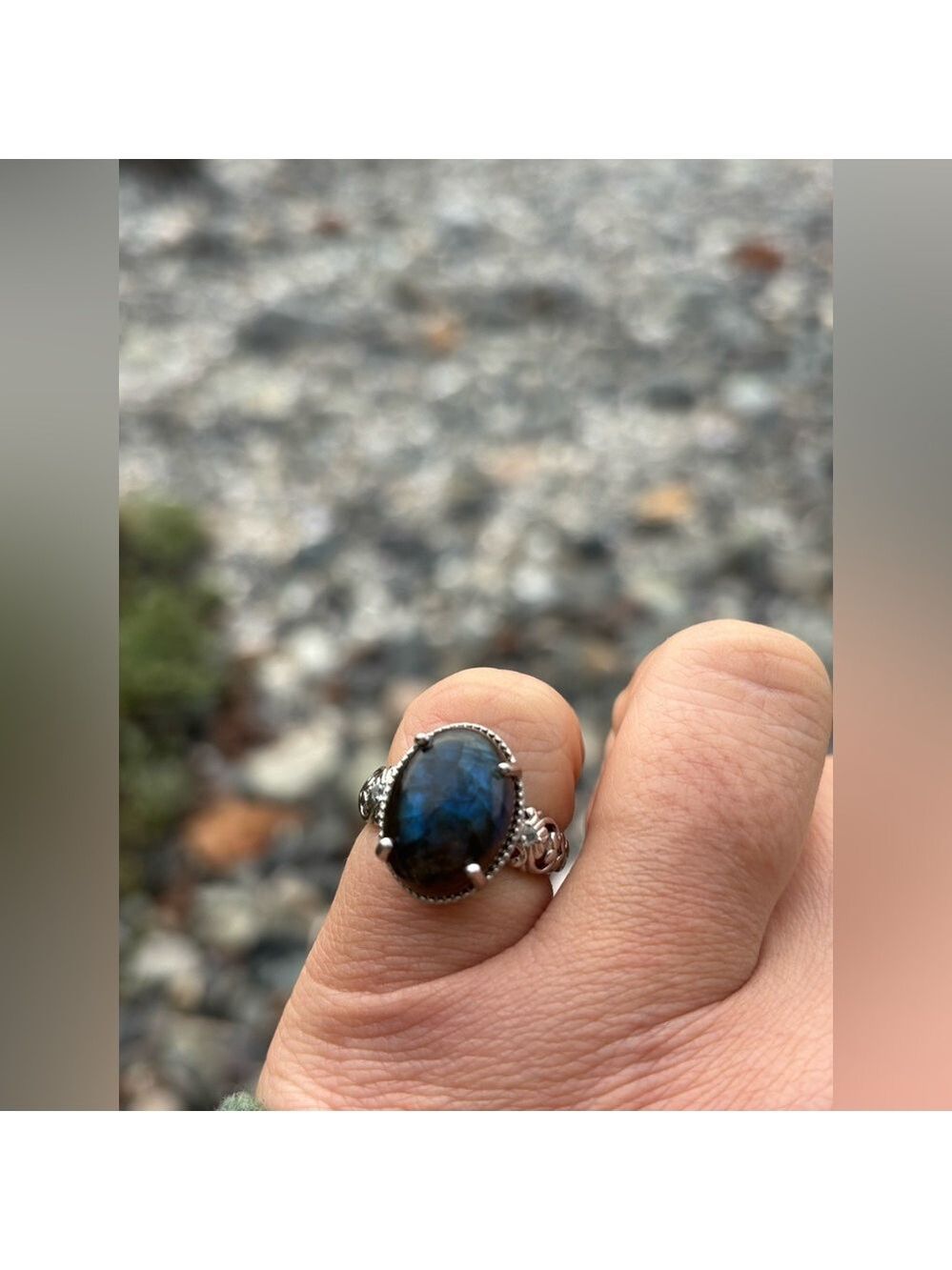 Blue Flash Labradorite Ring • Platinum-Plated • Genuine Topaz • Size 7 (Karis) - Picture 5 of 14